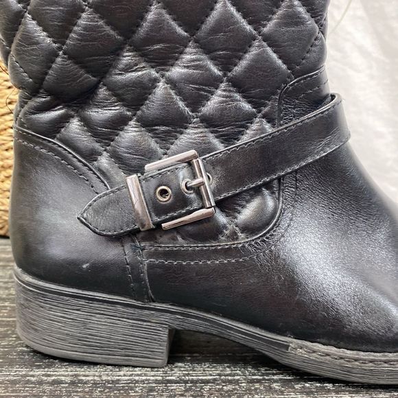 Saks 5th Avenue Black Quilted Zip Up Buckle Moto Calf Boots 7 - Picture 5 of 7